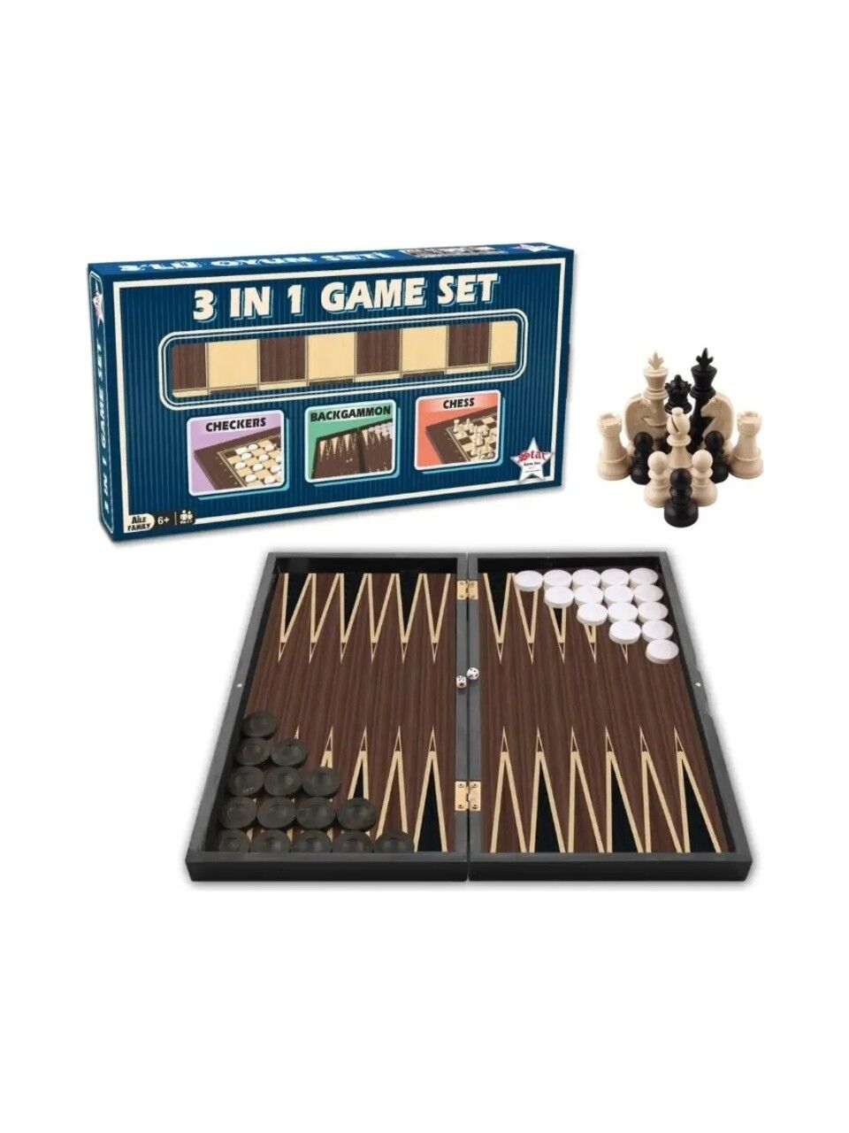 Star Üçlü Oyun Seti /Dama-Tavla-Satranç
